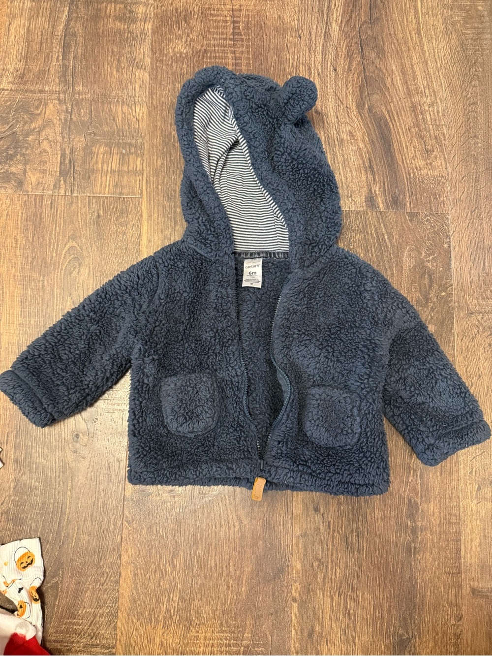 Carter's Navy Sherpa Hoodie with Striped Lining